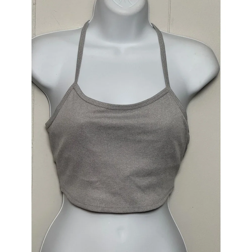 Alo Yoga Women's Ribbed T-Back Crop Tank Top Heather Grey Size Small